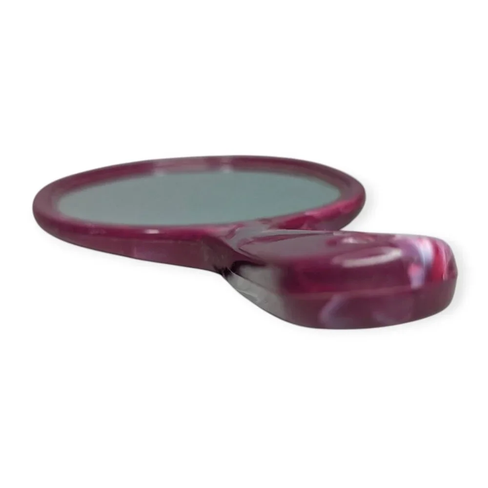 Vintage Plastic Marbled Dark Pink Handheld Mirror
